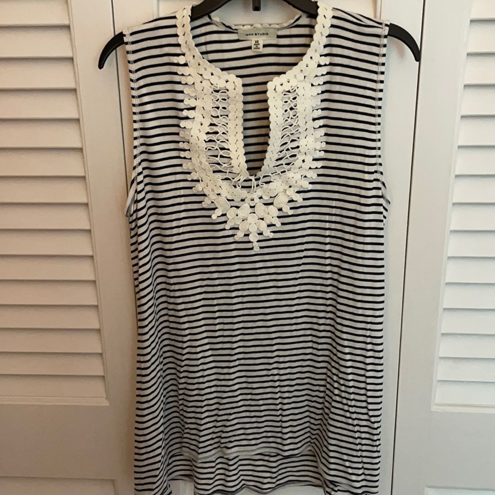Navy Blue and White Striped Tunic; XS